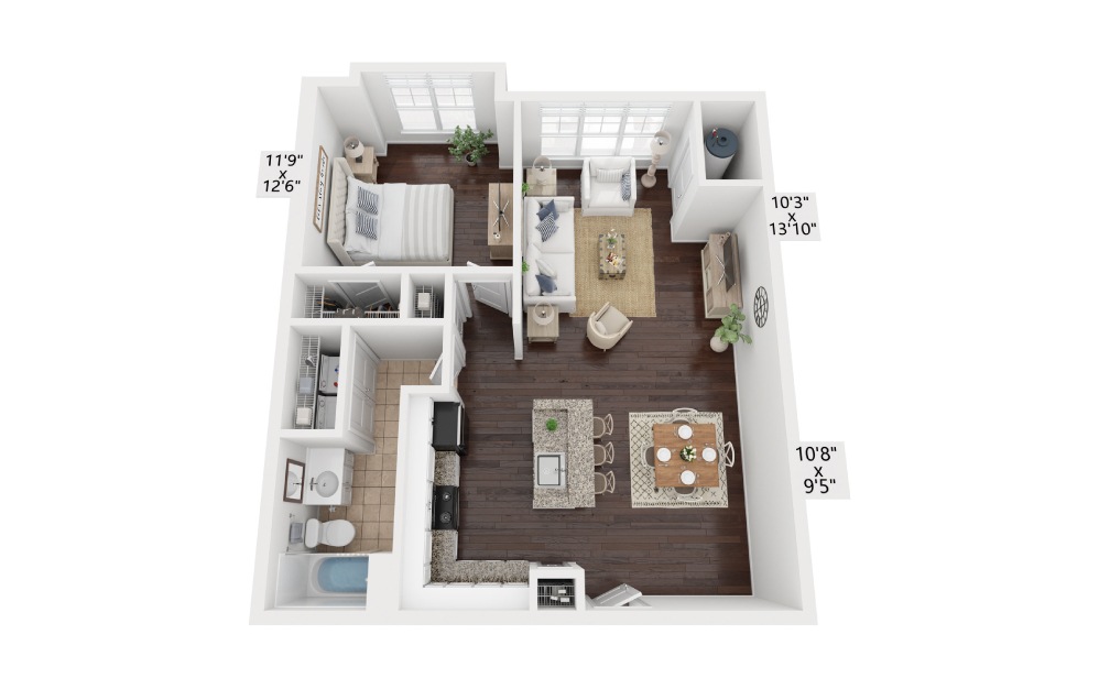 A3 - 1 bedroom floorplan layout with 1 bathroom and 820 square feet